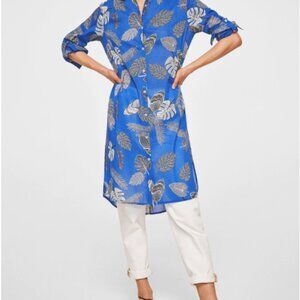 Mango blue floral shirt dress NWT